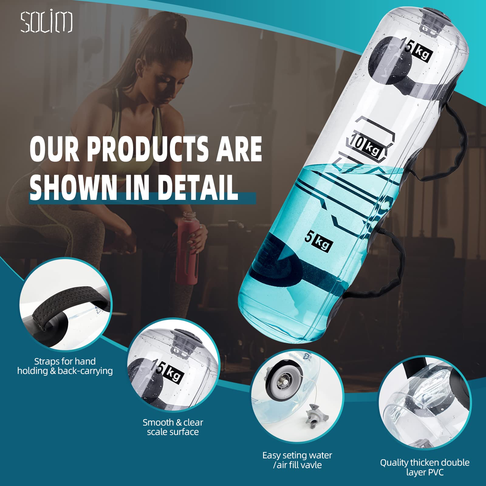 Water Weights Aqua Bag, Workout Sandbag Alternative Strength Training Sand Bag Portable Stability Fitness Equipment   Ultimate C